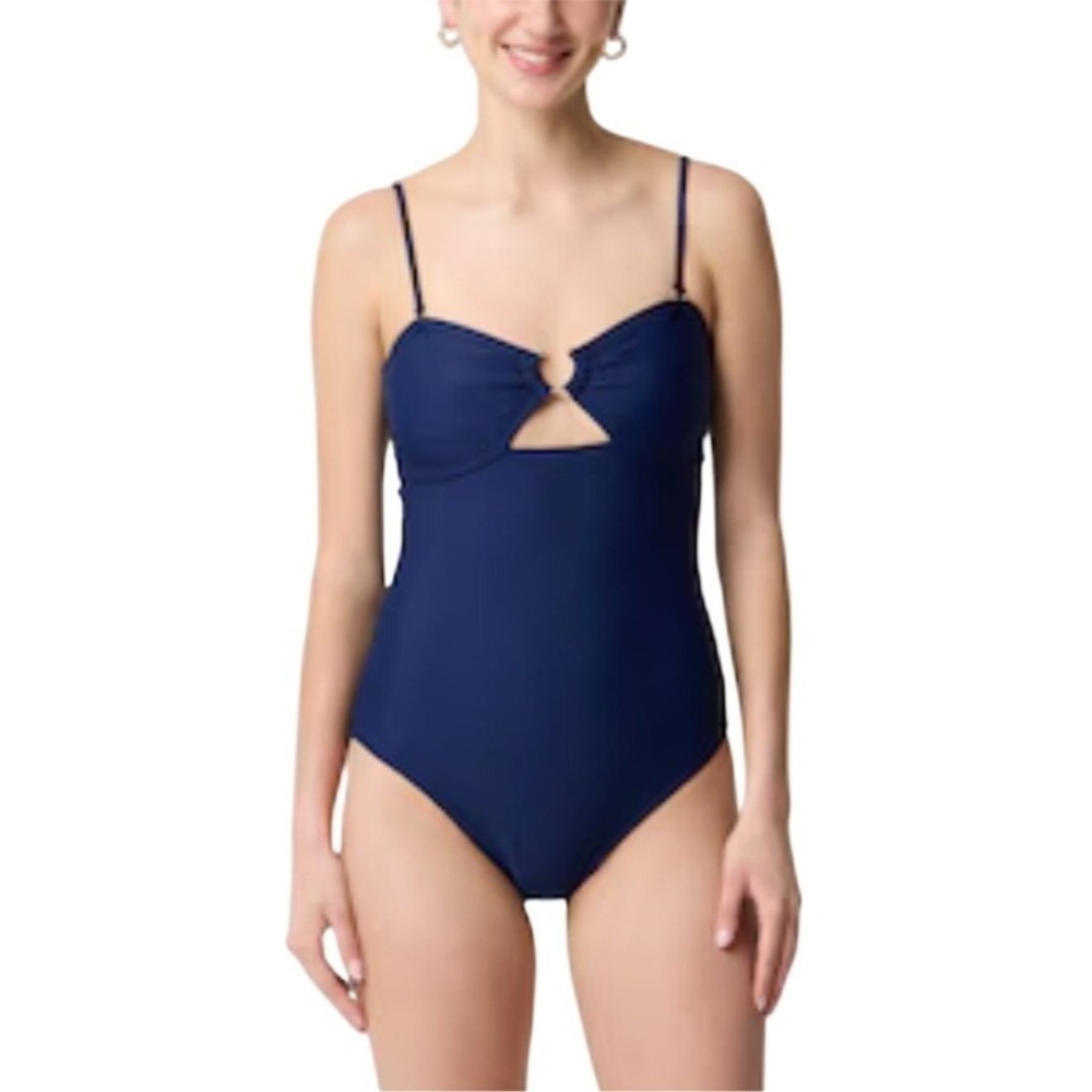 J.Crew Navy Blue Keyhole Cutout One-Piece Swimsuit Medium NWT No Straps $110‎